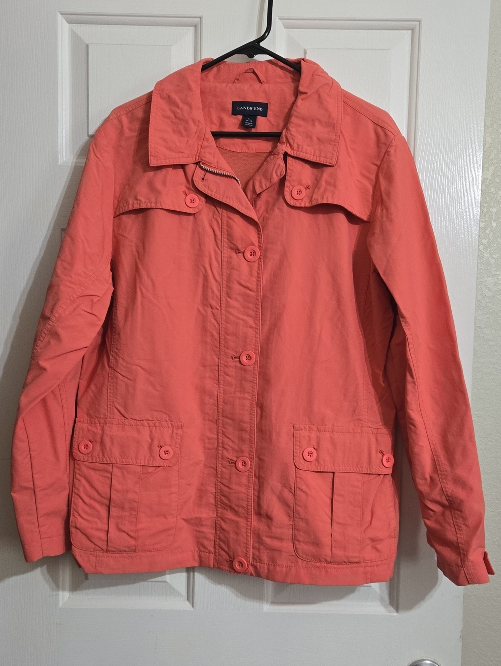 Lands' End Coral Button-Front Trench Jacket